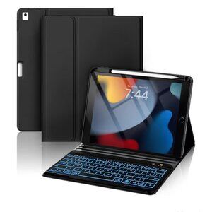 Oyeeice Ipad 10.2" Case With Backlit Wireless Keyboard & Pencil Holder For Ipad
